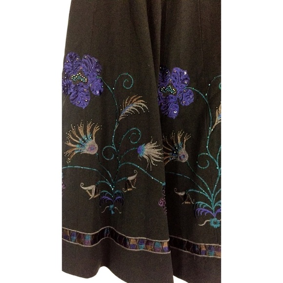 ICE black floral embroidered beaded full midi skir - Picture 6 of 8